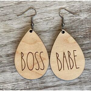 Wooden Boss Babe Dangle Earrings